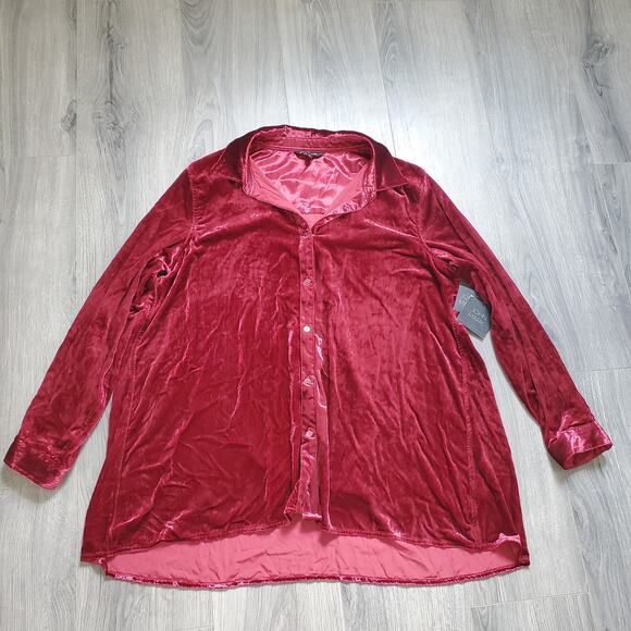 John Mark Top XL Red Velvet Tunic Button Up Classic Feminine Whimsigoth Romantic - Picture 1 of 9